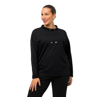 Abbildung von Ulla Popken BOXY À COL Montant ET Manches Longues Lettrage Sweatshirt, Damen, Größe: 46/48, Noir