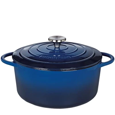 Abbildung von Küchenprofi Gusseisen Bräter mit Deckel, blau/innen schwarz , 26 cm, Schmortopf, Auflaufform, Dutch Oven, Brotbacktopf, emailliert, für alle Herdarten(inkl. Induktion), zum Schmoren,Backen,Braten