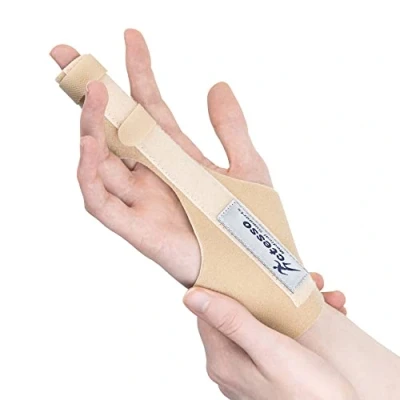 Abbildung von Actesso Verbessert Fingerschiene Unterstützung für Triggerfinger, Hammerfinger, Arthritis, Gebrochener finger, RSI Mittelfinger Ringfinger Zeigefinger Kleiner Finger (Einheitsgröße, Beige)