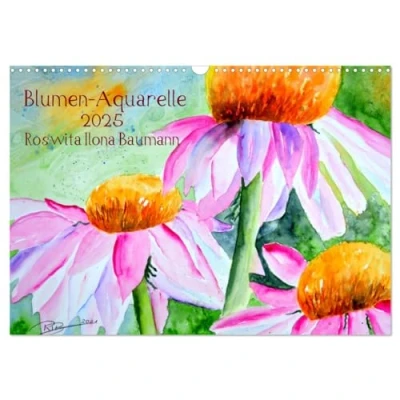 Abbildung von Blumen Aquarelle (Wandkalender 2025 DIN A3 quer), CALVENDO Monatskalender