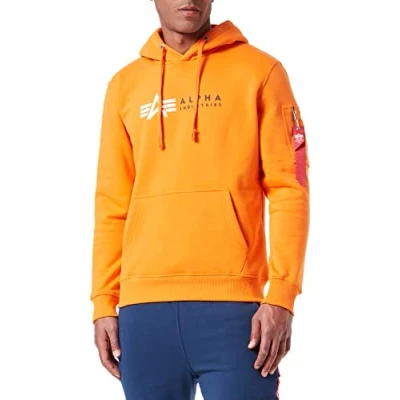 Abbildung von Alpha Industries Label Kapuzenpullover, Herren, Größe: Small, Orange