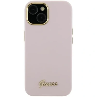 Abbildung von Guess GUHCP15XSMBSLP Hülle für iPhone 15 Pro Max 6.7&quot; Rosa hardcase Silicone Script Metal Logo &amp; Frame