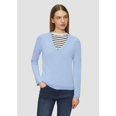 Abbildung von s.Oliver Feinstrickpullover mit V Ausschnitt und Rollkante am Saum hellblau 36