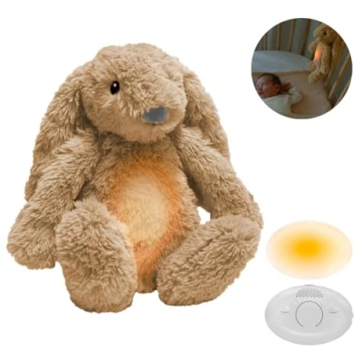 Abbildung von ZAZU Ro der Hase Baby Schlafhilfe mit wiederaufladbarem Akku Nachtlicht in mehreren Farben &amp; beruhigende Geräusche, Weinsensor, Auto Abschaltung und USB C Ladekabel (Beige)