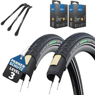 Abbildung von Schwalbe Road Cruiser Fahrradreifen Schwarz Reflex 28 x 1,60 Zoll (42 622) + AV DV SV MSZweirad Reifenheber (DV Ventil Schläuche, 28x1.40 (37 622))