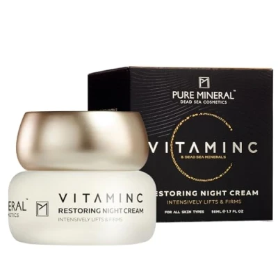Abbildung von Pure Mineral Restaurative Nachtcreme Vitamin C für alle Hauttypen Lifting, Straffend Mineralien aus dem Toten Meer, Natürlicher Glanz Ohne Silikone, Sulfate, Parabene 50ml
