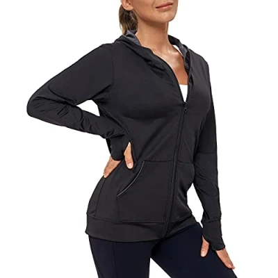 Abbildung von AMZSPORT Damen Laufjacke Sportjacke Langarm Trainingsjacke Sweatjacke mit Tasche Für Fitness Yoga Sport, Schwarz XL