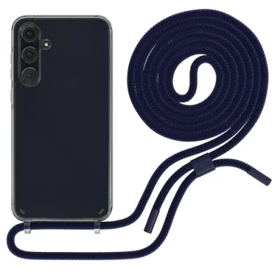 Abbildung von EAZY CASE Handykette kompatibel mit Samsung Galaxy A55 dünne Handyhülle für Hülle Band als Fallschutz Kette zum Umhängen transparente Silikon Nacht Blau