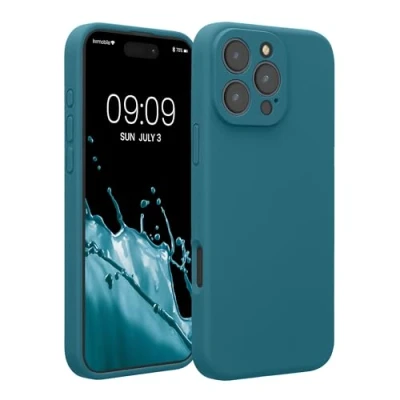 Abbildung von kwmobile Handyhülle kompatibel mit Apple iPhone 16 Pro Max Hülle gummierte Handy Case aus Silikon in Petrol matt