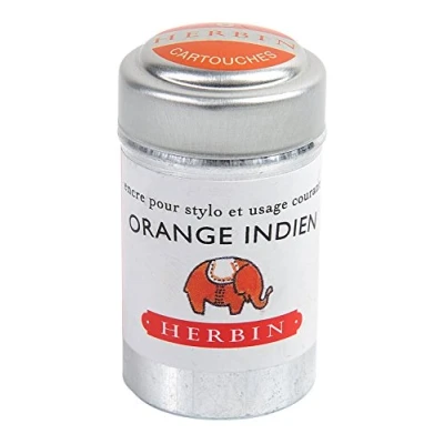 Abbildung von Jacques Herbin 20157T Dose mit 6 Tintenpatronen Standard Format, für Füllfederhalter und Tintenroller geeignet, ideal Kalligraphie, Korrespondenz Lettering, indische Orange, 1 Stück
