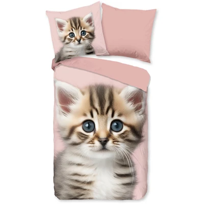 Abbildung von good morning Kinderbettwäsche &quot;Meow&quot;, Flanell, Biber, 135x200, Warm, Wendeoptik, Kind, Mädchen, Katze, Rosa