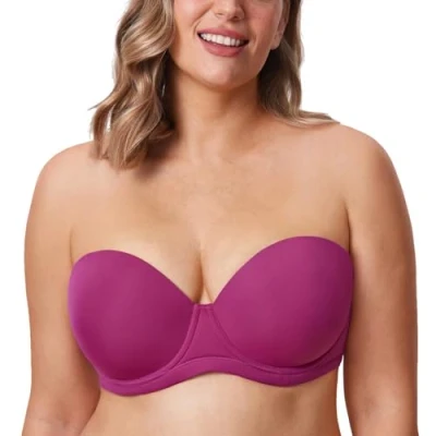 Abbildung von DELIMIRA Damen Trägerloser BH Bügel mit geformte Cups Magenta Violett 90E