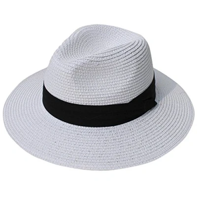 Abbildung von DRESHOW Damen Panama Hut Breiter Krempe Stroh Sommer Fedora Strohhut Aufrollen Strand Rollbar UV Sonnenhut UPF 50 +