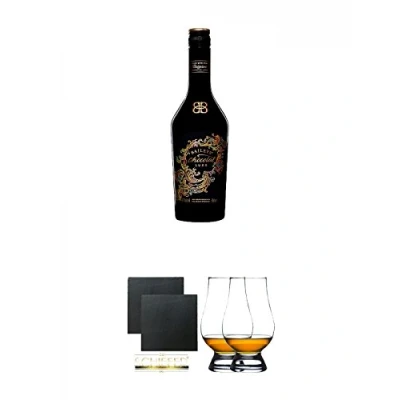 Abbildung von Baileys Chocolate Deluxe 0,5 Liter + Schiefer Glasuntersetzer eckig ca. 9,5 cm Ø 2 Stück The Glencairn Glass Whisky Glas Stölzle