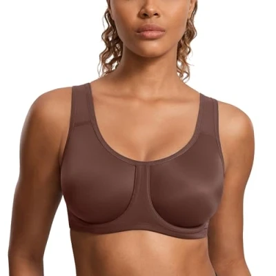 Abbildung von SYROKAN Damen Starker Halt Sports BH Große Brüste mit Bügel für Größen Taupe 110E