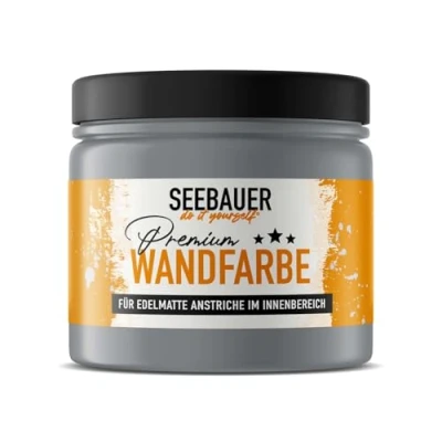 Abbildung von SEEBAUER diy Wandfarbe Grau 300ML für Innen (No. 218 Grey Stone) Edelmatte graue Innenfarbe Grautöne sehr hohe Deckkraft Matt, Abwaschbar und Tropffrei