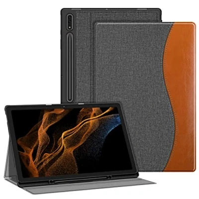Abbildung von Fintie Hülle für Samsung Galaxy Tab S8 Ultra 14.6 Zoll 2022 SM X900/X906, Soft TPU Rückseite Gehäuse Folio Schutzhülle mit S Pen Halter und Auto Schlaf/Wach, Dunkelgrau