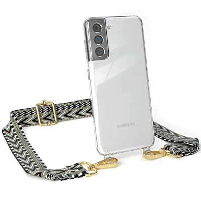 Abbildung von EAZY CASE Handykette Verstellbarer Trageriemen kompatibel mit Samsung Galaxy S21 5G, Schulterriemen, schmales Band, Handykordel, Riemen für Handyketten, Grün/Schwarz Metall Gold