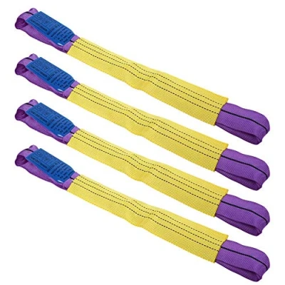 Abbildung von 4 Stück Ratschengurte, Spanngurte, Sicherheitsgurte, Anhänger Berggewinnung, Leichtmetallrad, Sicherungsglieder, Gurte, 5 Tonnen, Gelb/Lila