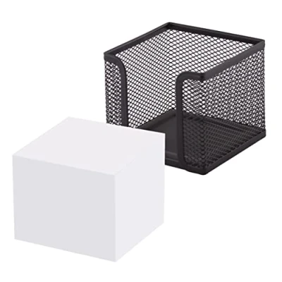 Abbildung von D.RECT Zettelbox aus Mesh Solides Metall Für den modernen Arbeitsplatz Schwarz mit Zettelblock 700 Blatt 95x95x80 mm