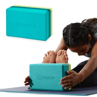 Abbildung von Gaiam Yoga Block stützender, latexfreier EVA Schaum, weiche rutschfeste Oberfläche für Yoga, Pilates, Meditation, dreifarbig, Blaugrün