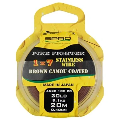 Abbildung von Spro Pike Fighter 1x7 Coated Wire 20m Stahlvorfach zum Raubfischangeln, Vorfachmaterial für Hechtvorfach, Spinnvorfach, Durchmesser/Tragkraft:0.45mm / 30lb 13.6kg Tragkraft