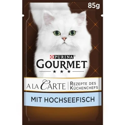 Abbildung von Gourmet A la Carte Katzenfutter nass, mit Hochseefisch, Reis und Gemüse, 26er Pack (26 x 85g)
