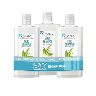 Abbildung von Omia, Fisio Pflege Shampoo mit Melaleuca Öl, Für Feines und Brüchiges Haar, Stärkend, Restrukturierend, häufiges Waschen. Frei von Silikonen SLES, 3 Flaschen à 200 ml Exklusiv bei Amazon