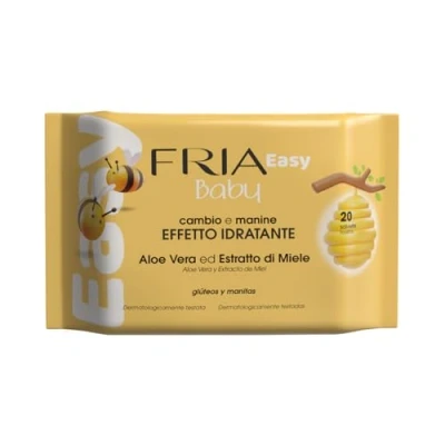 Abbildung von Fria Easy Baby Windelwechseltücher, mit Aloe Vera und Honigextrakt hautbefeuchtender Wirkung, dermatologisch getestet, Packung 20 Tüchern