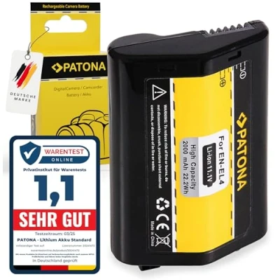 Abbildung von PATONA Akku Ersatz für Nikon EN EL4, EL4a, ENEL4 Batterie 2000mAh Kompatibel mit D2H, D2HS, D2X, D2XS, D3, D3S, D3X, F6