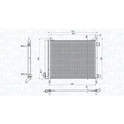Abbildung von MAGNETI MARELLI 350203793000 Klimakondensator mit Trockner 493x398x16 398 493 16 NISSAN: MICRA 4