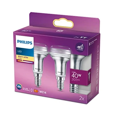 Abbildung von Philips LED Classic E14 Lampe, 40 W, R50, Reflektor, 36 drehbar, silber, warmweiß, 2er Pack