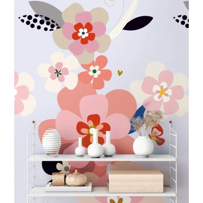 Abbildung von living walls Fototapete &quot;Fototapete Blumen&quot;, matt gemustert neutral, RetroBlumen Tapete Tapeten Wohnzimmer Schlafzimmer Küche Design Optik