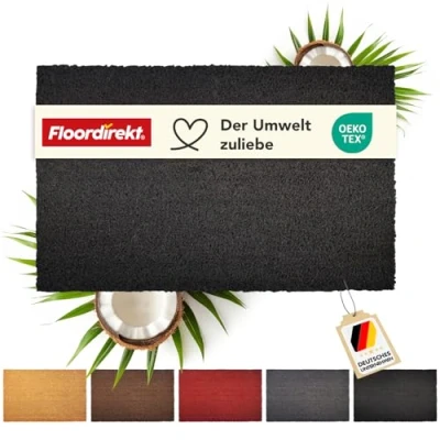 Abbildung von Floordirekt Fußmatte für Innen und Außen, 100x100 cm Schwarz, Türmatte aus Kokos, Schmutzfangmatte Haustür, rutschfeste Fussmatte, Kokosmatte, Fußabtreter, Fussabstreifer (24mm)