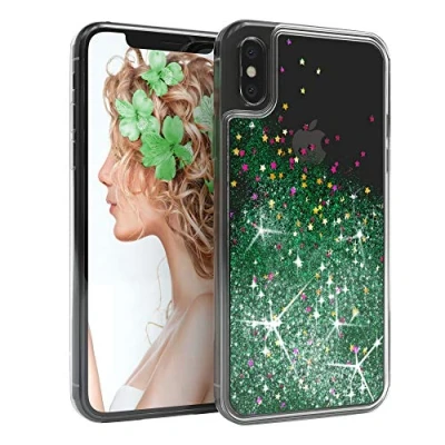 Abbildung von EAZY CASE Hülle kompatibel mit iPhone X/XS Schutzhülle Flüssig Glitzer Handyhülle, Schutzhülle, Back Cover Glitter Flüssigkeit, aus TPU/Silikon, Transparent/Durchsichtig, Grün