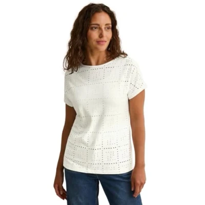 Abbildung von Cecil MIT Lochmuster Tshirt basic, Damen, Größe: Medium, Weiß