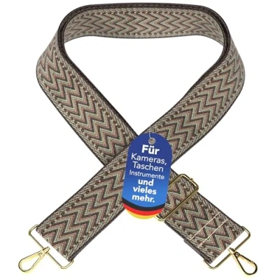 Abbildung von EAZY CASE Verstellbarer Taschengurt, Ersatz Gurt für Handtaschen, Schulterriemen Umhängetaschen, breiter Riemen Taschen und Tragetaschen, DIY Taschenband, Zig Zag Taupe Metal Gold