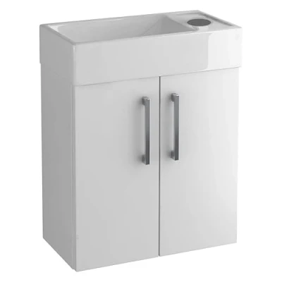 Abbildung von paplinskimoebel Waschplatz Waschbecken mit Unterschrank Badmöbel Set Waschtisch 40x22 Links/Rechts (Weiß) Waschtischunterschrank Keramikwaschbecken
