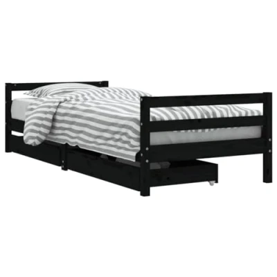 Abbildung von vidaXL Kinderbett, Kinder Bettgestell mit Schubladen, Hausbett für Kleinkinder ab 4 Jahren, Einzelbett Jugendbett Holzbett, Schwarz 90x200 cm Massivholz Kiefer