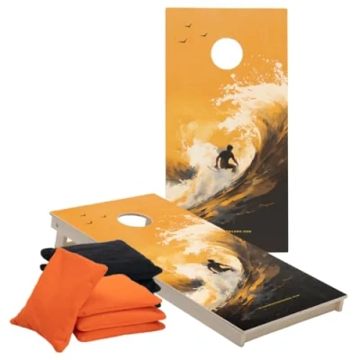 Abbildung von Cornhole Set 120 x 60 cm Wicked Wood Offizielle ACL Empfehlung Enthält 2 4 Taschen Für Outdoor (Surf Design)