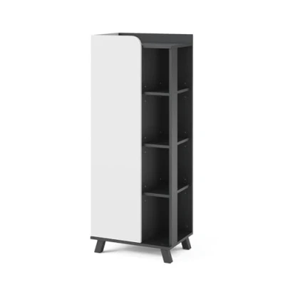 Abbildung von Vicco Midischrank Karen, Anthrazit/Weiß, 50 x 128 cm mit Tür und offenen Fächern