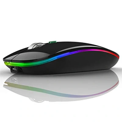 Abbildung von Uiosmuph G12 Maus Kabellos, LED 2.4G Leise Funkmaus Wiederaufladbar Wireless Mousemit Nano USB Empfänger 1600 DPI Computermaus für PC/Laptop/Windows/MacBook (glänzend schwarz)