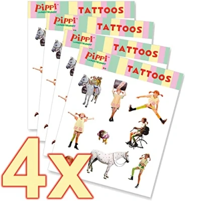 Abbildung von Tattoo Set * PIPPI LANGSTRUMPF als Mitgebsel, Geschenk oder zum Spielen 4 Bögen mit 36 Tattoos Aufkleber Bilder Sticker Kinder Kindergeburtstag Geburtstag