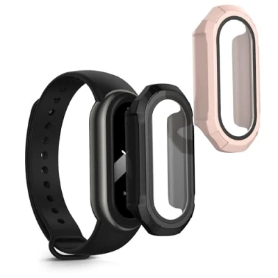 Abbildung von kwmobile 2X Schutzhülle kompatibel mit Xiaomi Mi Band 8 Hülle Fullbody Cover Set aus Silikon Schwarz Altrosa
