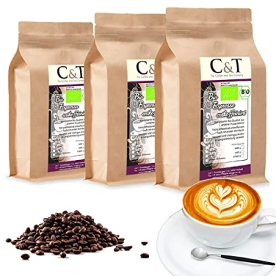 Abbildung von C&amp;T Bio Espresso Crema entkoffeiniert 3 x 1000g ganze Bohnen 100% Arabica Kaffee Cafe Gastro Sparpack im Kraftpapierbeutel