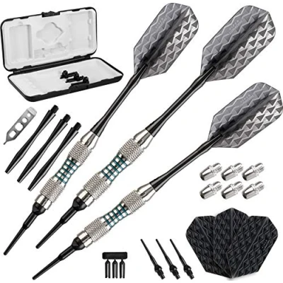 Abbildung von Viper Bobcat Adjustable Weight Soft Tip Darts with Storage/Travel Case: Nickel Silver Plated, Light Blue Rings, 16 19 Grams