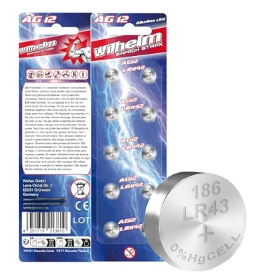 Abbildung von 10 AG12 Wilhelm Cell Knopfzellen Knopfbatterien Uhrenbatterien LR1142 LR43 186 386…