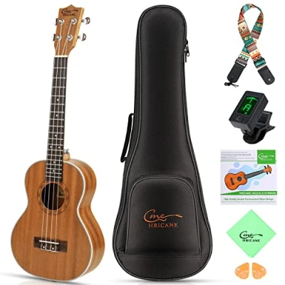 Abbildung von Hricane Sapele Sopran Ukulele Set für Kinder und Erwachsene 21 Zoll Starter Kit mit Tasche, Tuner, Nylon Saiten, Pick, Gurt, Kleine Hawaii Gitarre