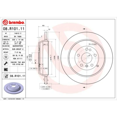Abbildung von BREMBO COATED DISC LINE 08.R101.11 Bremsscheibe 330 14 5 voll beschichtet hochgekohlt mit Schrauben MERCEDES BENZ: R Klasse, ML Klasse
