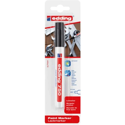Abbildung von edding 750 Lackmarker schwarz 1 Stift Rundspitze 2 4 mm Lackstift zur Markierung und Beschriftung von Metall, Glas, Stein oder Kunststoff hitzebeständig, permanent, wisch wasserfest